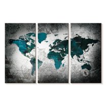 Elephant Stock Aged World Map Xli Wall Art - Horizontal Multi Panel Canvas - Living Room Wall Decor - Education Multi Panel - Teal And White Decor - 45" x 28"