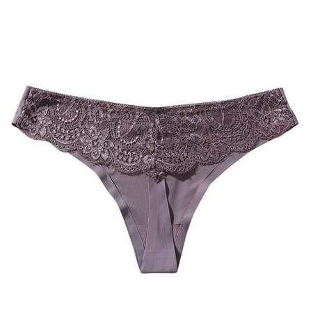 CHOII Women Sexy Lace Panties Lingerie Seamless Thong Breathable Low Rise Panties Invisible Hipster Underwear Solid Color Underpants for Ladies Clearance! Coffee/2XL