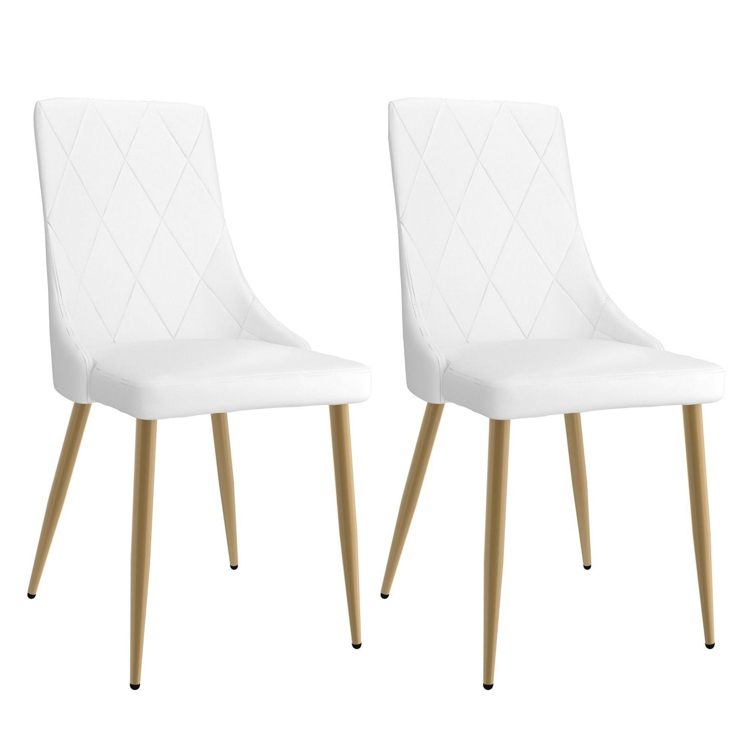 Set of 2 Contemporary Faux Leather and Metal Side Chair in White and Gold