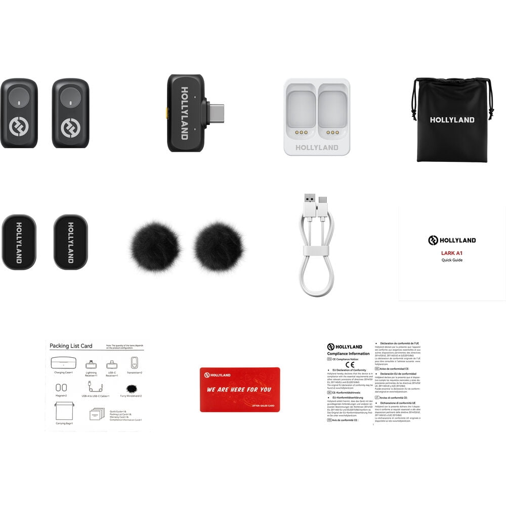 Hollyland LARK A1 Mini Duo Wireless Microphone for USB-C Smartphones, 2-Person Lavalier Mic for Vlogging, Streaming & Podcast, Space Gray (Bundle)