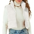 thumbnail image 4 of jtjvou Women's Corduroy Vest Solid Color Cropped Vest Jackets Stand Collar Sleeveless Quilted Jackets Zip Up Warm Outerwear White S, 4 of 9