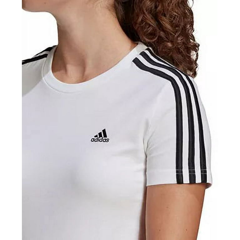 Adidas WHITE Women\'s Essentials Cotton 3 Stripe T-Shirt, US X-Small