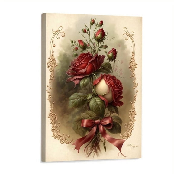 Classic Vintage Red Rose Bouquet Canvas Print - Urban Studio