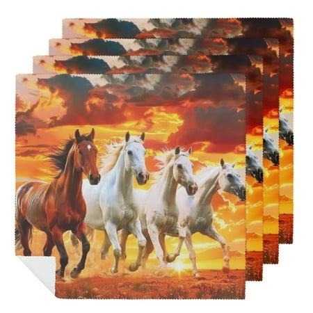 

Facannap Horses Field Sunset Cloth Napkins for Hotel Home Banquet Atmosphere Embellishment Polyester Gift Party Dinner Decoration Washable Napkins 2 PCS