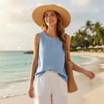 thumbnail image 6 of Linen Tank Tops for Women Comfy Summer Sleeveless Crewneck Gauze Shirts Casual Blouse Loose Fit Tops Sky Blue S, 6 of 6