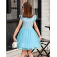 thumbnail image 4 of Oudiya Toddler Girls Tutu Blue Dress Fluffy Ruffle Sleeve Dresses Summer Casual Tulle Party Sundress for Kids 3T-4T, 4 of 7