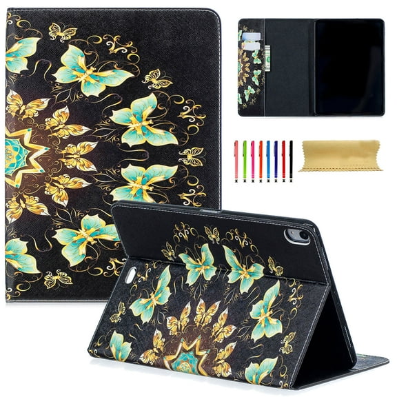 iPad Pro 11" 2018 Case, Allytech PU Leather Stand Flip Folio Wallet Cases and Covers with Cash Card Slots for Apple iPad Pro 11-inch 2018 Release Tablet, Gold Butterfly