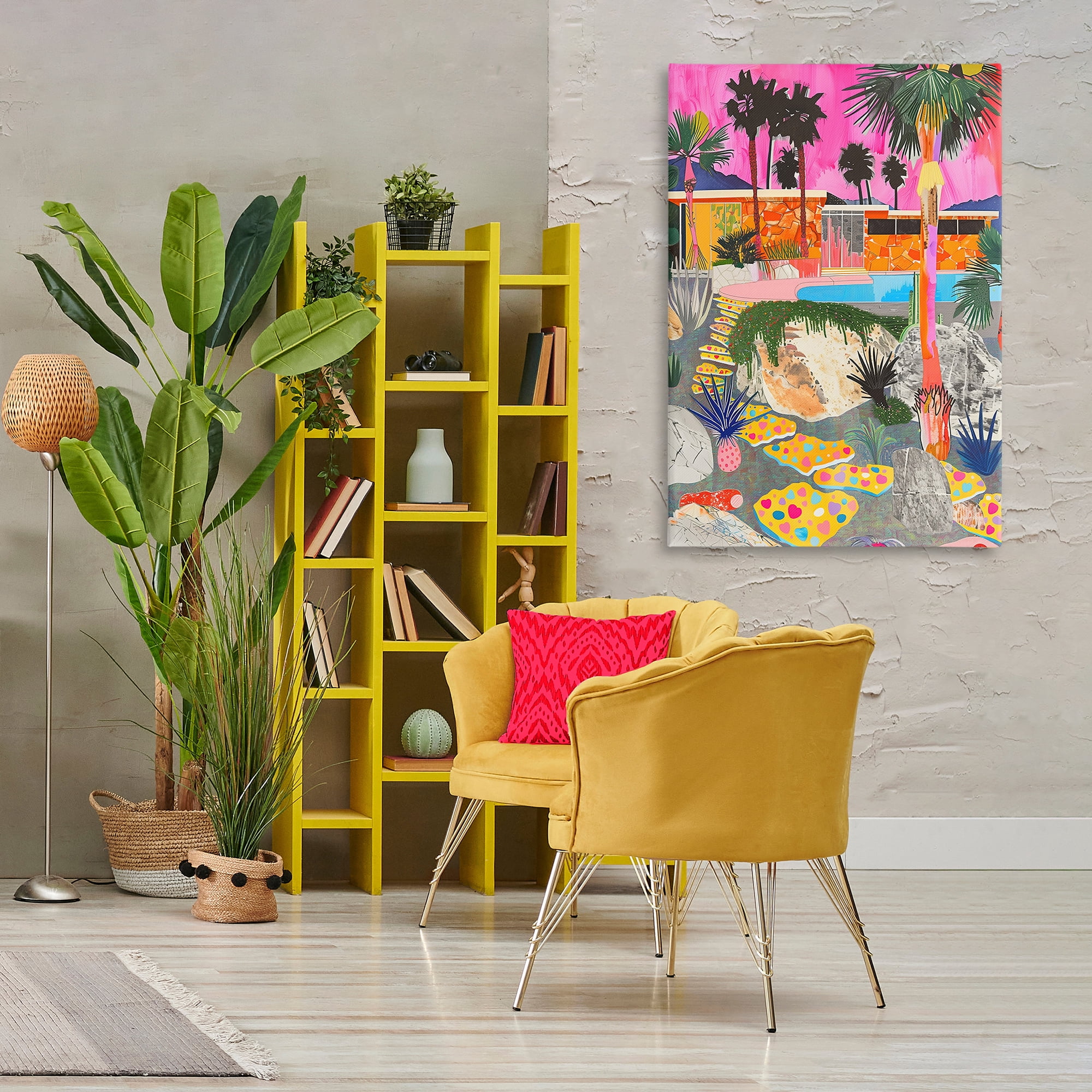 Stupell Industries Modern Tropical Villa Collage Abstract Painting Wrapped Canvas Art Print Wall Art, 30 x 45