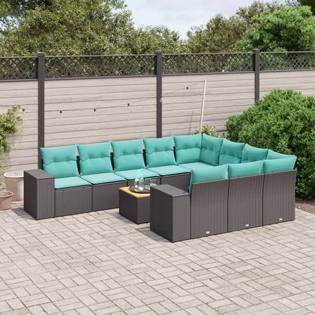 vidaXL 11 Piece Patio Sofa Set with Cushions Black Poly Rattan