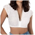 thumbnail image 2 of VgaVtl Blouses for Women Lace Summer Short Sleeve Womens Plus Size Tops Slim Ruffles Solid White Leisure Cropped Tops, 2 of 4