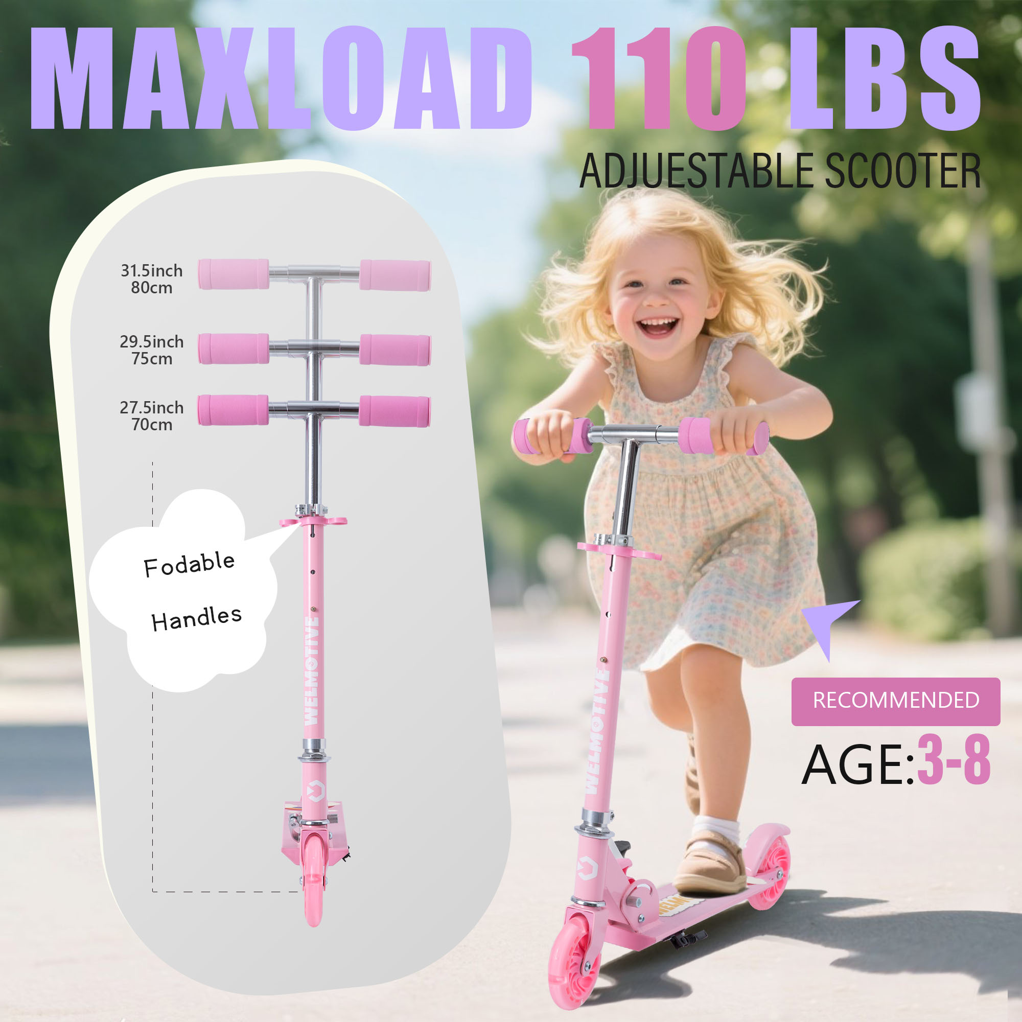 Welmotive Kick Scooter for Kids 3-8 with Adjustable Height photo 4