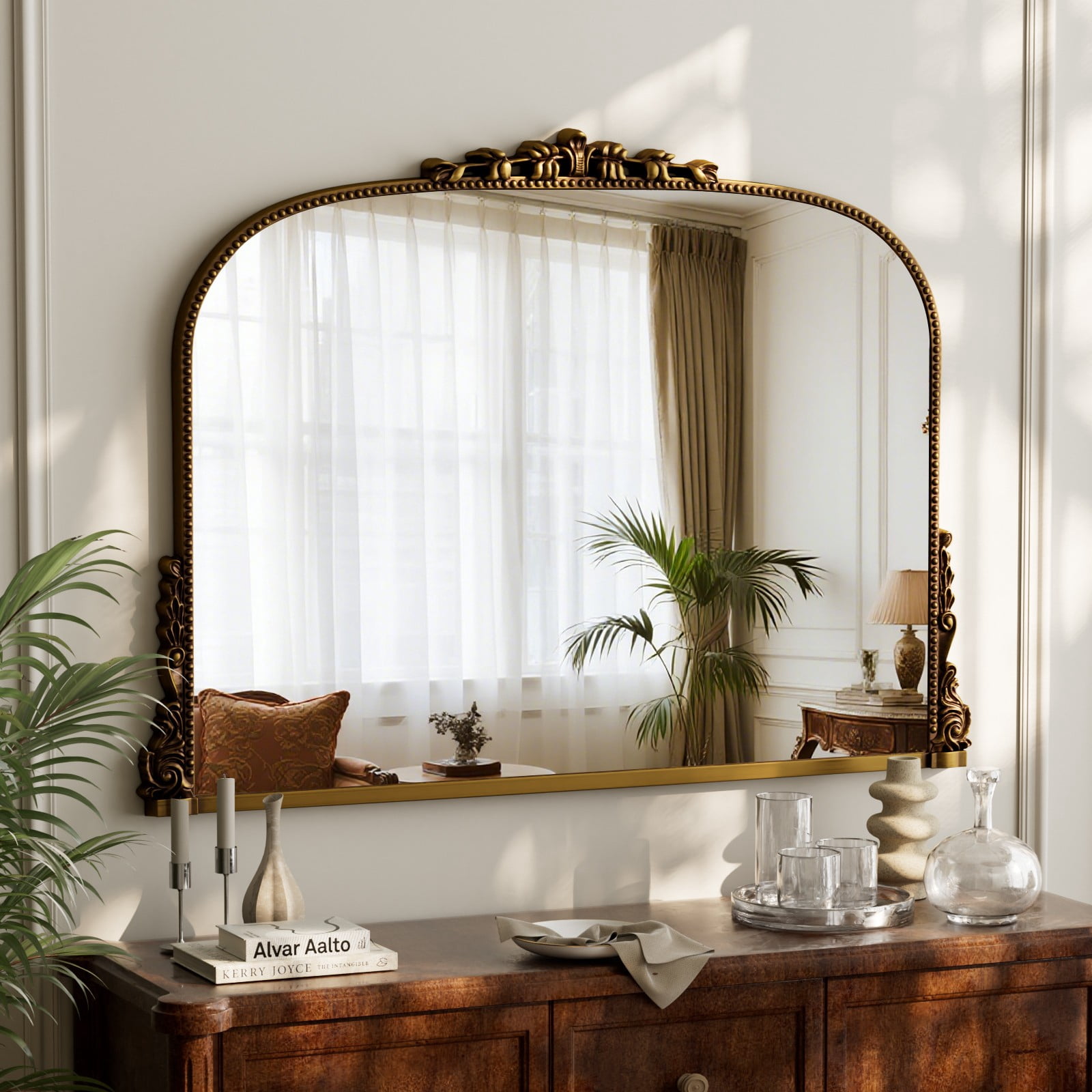 SHATTERVIEW 44"x 32" Bathroom Mirror Vintage Wall Mirror Arched Vanity Mirror Vintage Home Decor, Antique Gold