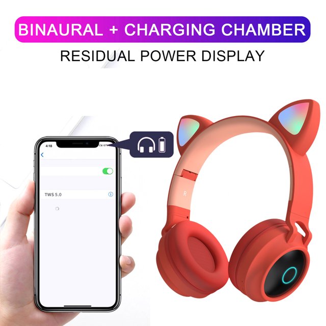 2021 Auriculares plegables inalámbricos Bluetooth LED con orejas de gato Micrófono incorporado Compatible con cable de audio y tarjeta TF