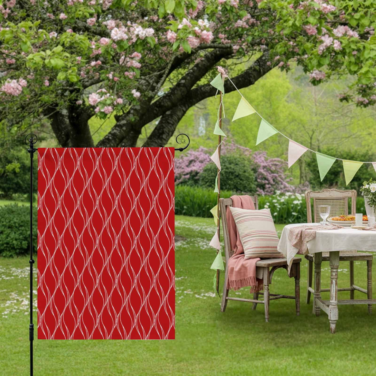 Red Stripes Lines House Flag 28 x 40 Inches, Abstract Waves Striped Classic Weather Proof Outdoor Patio Flags Double Sided Small House Decoration for Yard Lawn Outside Home