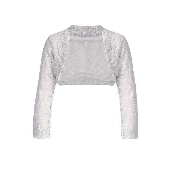 iiniim Girls Floral Lace Wedding Flower Girls Bolero Shrug Long Sleeves Open Front Cardigan Size 4-14 White 4