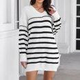 thumbnail image 6 of Lovskoo Sweater Dress for Women Knit Dress Loose Comfortable V-Neck Stripe Sweater Dress White, 6 of 7