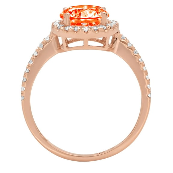1.8 ct Round Cut Simulated Red Diamond Solitaire with Accents Engagement Ring for Women in 18K Rose Gold