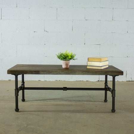 Large Reclaimed Wood Coffee Table OS Home and Office Model PCT-BS industrial rectangle pipe coffee cocktail-table metal with reclaimed aged wood finish ()
