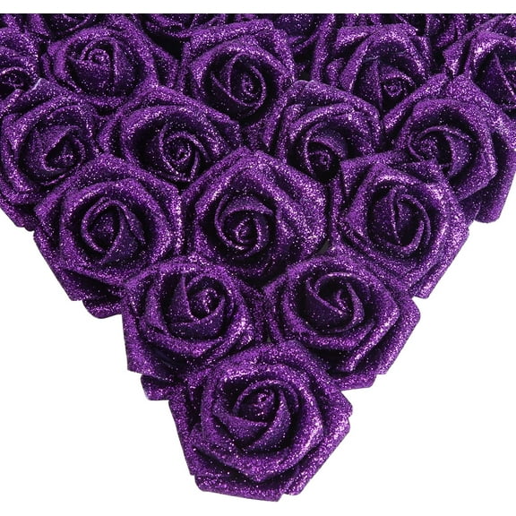 Artificial Flowers, 25pcs Foam Glitter Roses Glitter Foam Rose Foam Rose with Stem for DIY Wedding Bridal Bouquet Home Party Christmas Decoration(Silver)
