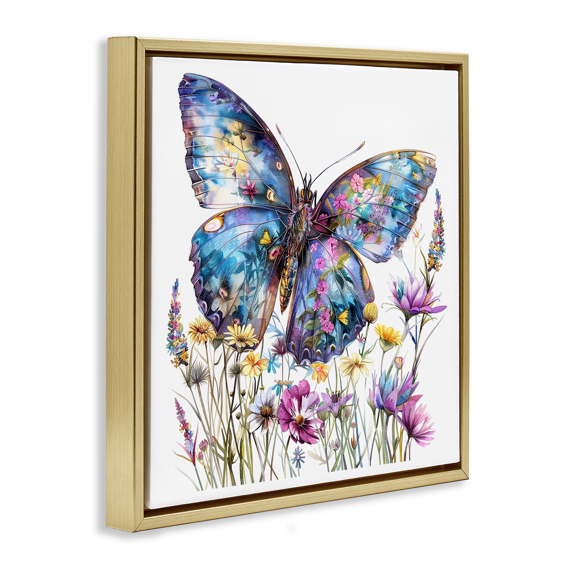 Stupell Industries Spring Garden Butterfly Insects Painting Gold Floater Framed Canvas Art Print Wall Art, 18 x 18