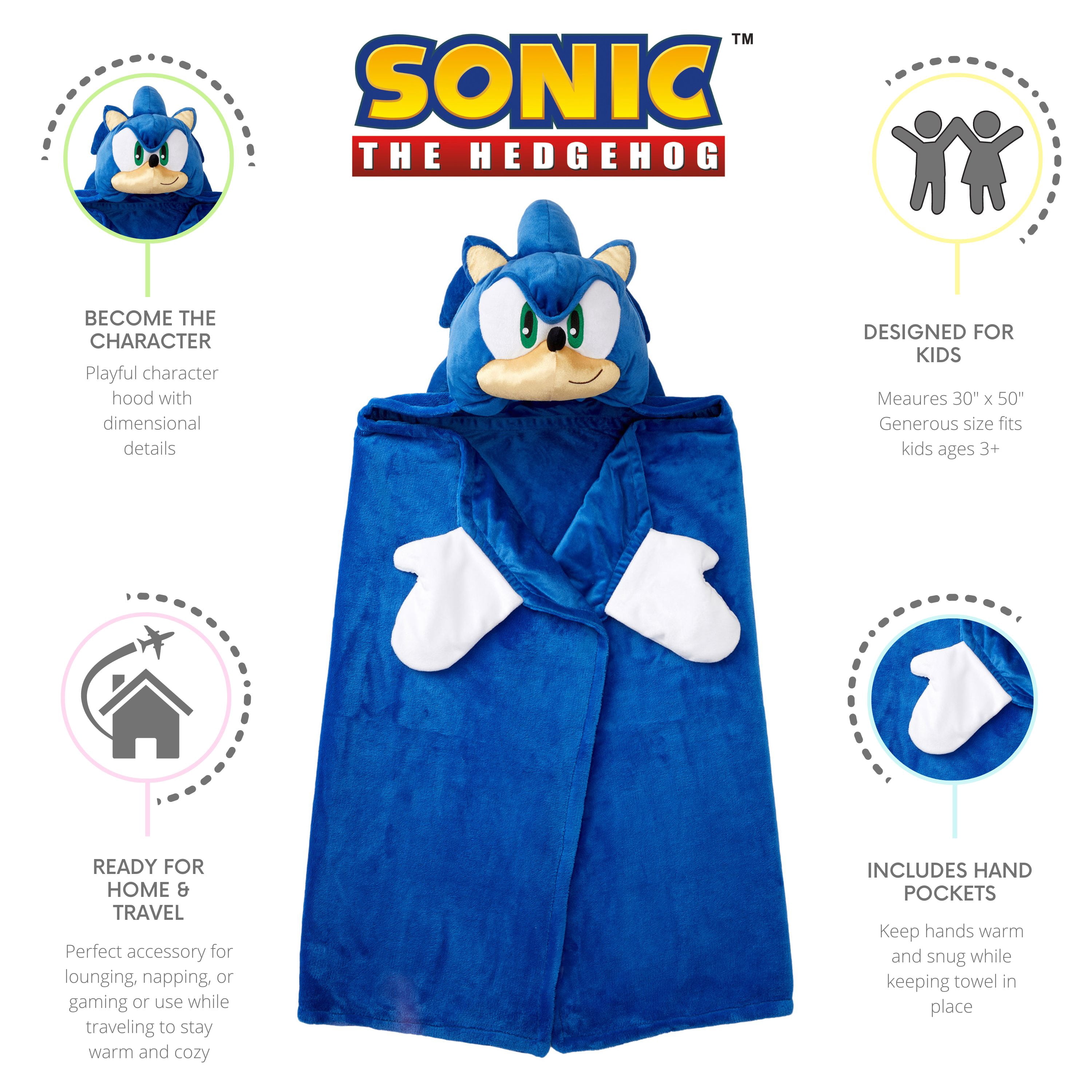 Sonic Kids Hooded Throw, Wearable Plush, Blue