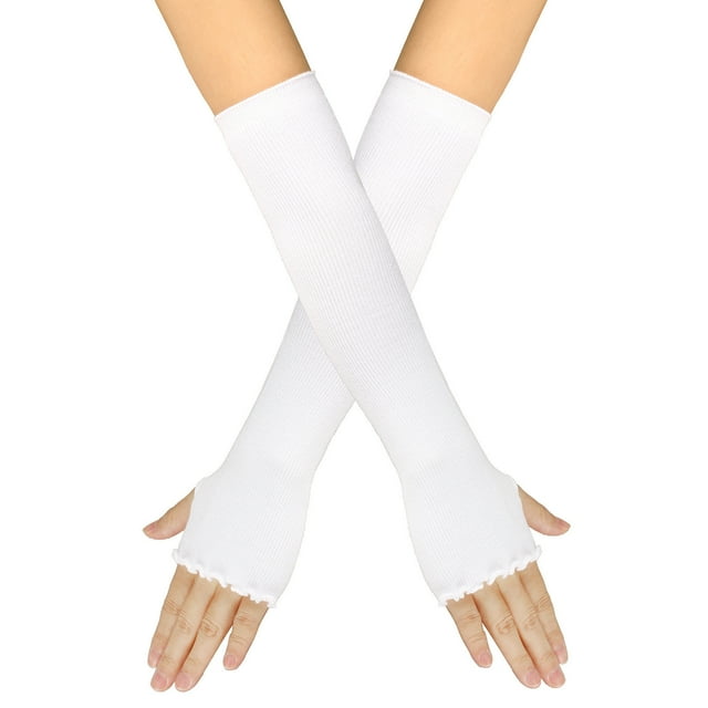 Gants d'Hiver Sans Doigts pour Femmes Trous de Pouce pour Mi-Doigts Mitaines Extensibles Chauds Longs