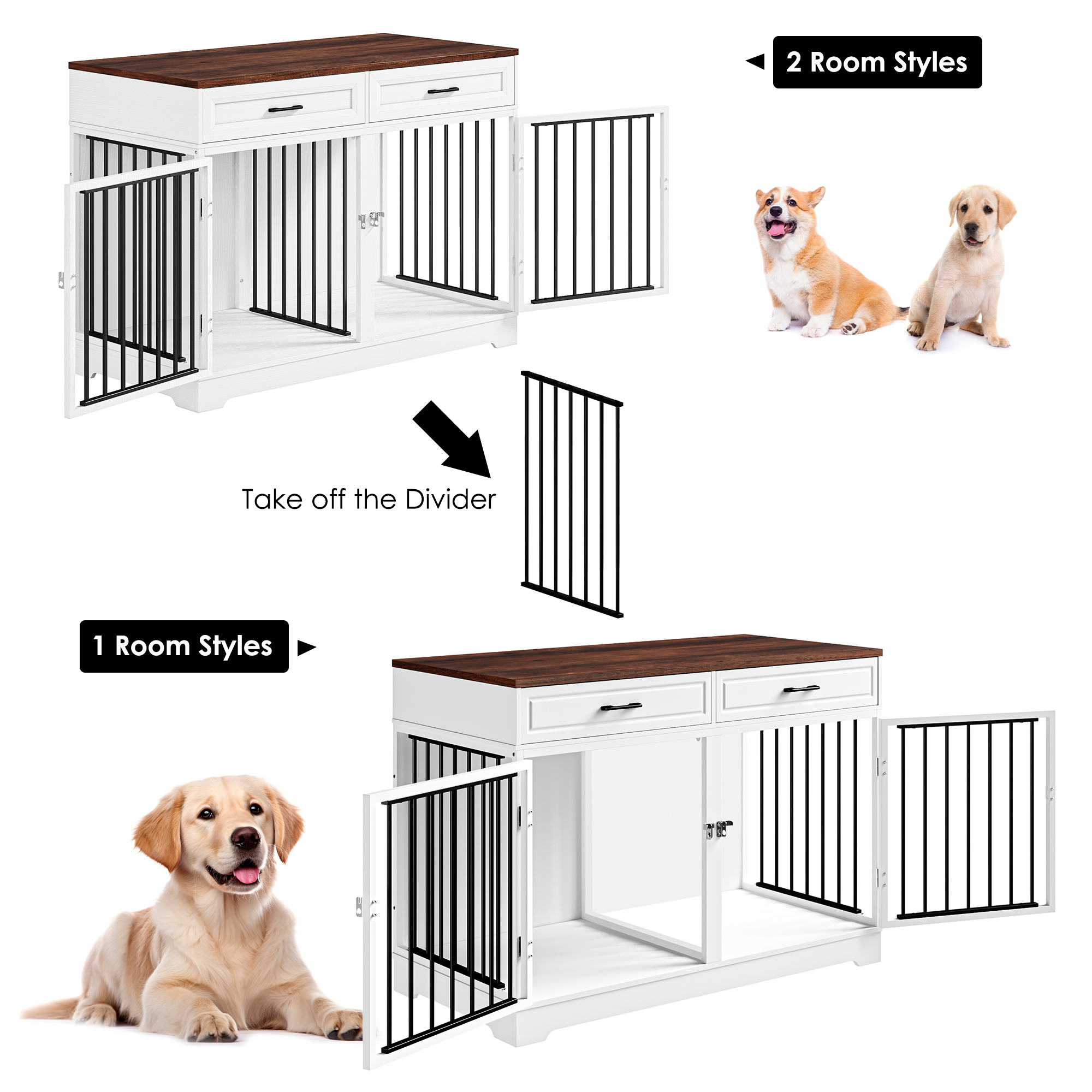 Homfa Dog Crate Furniture with 2 Drawers, White photo 6