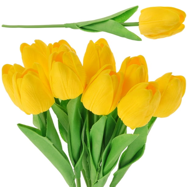 GOOHOCHY 10pcs PU tulipanes falsos flores artificiales arreglo flor de ramo decoración