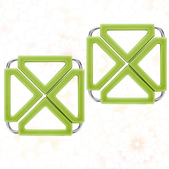 SOPOTUTU 2Pcs Foldable Hot Pot Holder Green Silicone Trivet Mat with Stainless Steel Frame