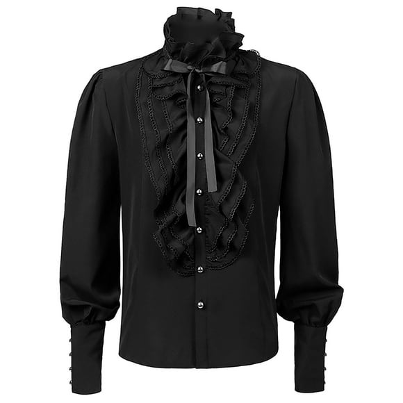 Aqestyerly Men tops Clearance Men Casual Fashion Long Sleeve Ruffled Renaissance Shirt Steampunk Trumpet Sleeve top