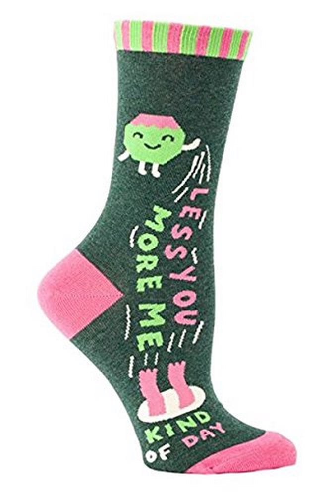 Blue Q Womens Less You More Me Crew Socks, Forest, OS
