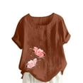 thumbnail image 3 of PBNBP Linen Shirts for Women,Short Sleeve Blouse for Women Plus Size Cotton Linen Tops Summer Buttons Crew Neck Graphic Flower Print Casual Shirts, 3 of 5