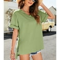 thumbnail image 4 of Lu's Chic Women's V Neck Shirt Short Sleeve Top Cotton Casual Summer Basic Loose Soft High Low Tshirt Olive 14, 4 of 4