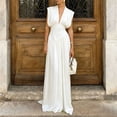 thumbnail image 6 of Miluxas Women's Maxi Dress Deep V Neck Sleeveless Pleated Waist Long Dress formal Evening Gown Elegant Wedding Guest Cocktail Party Dress White, 6 of 8