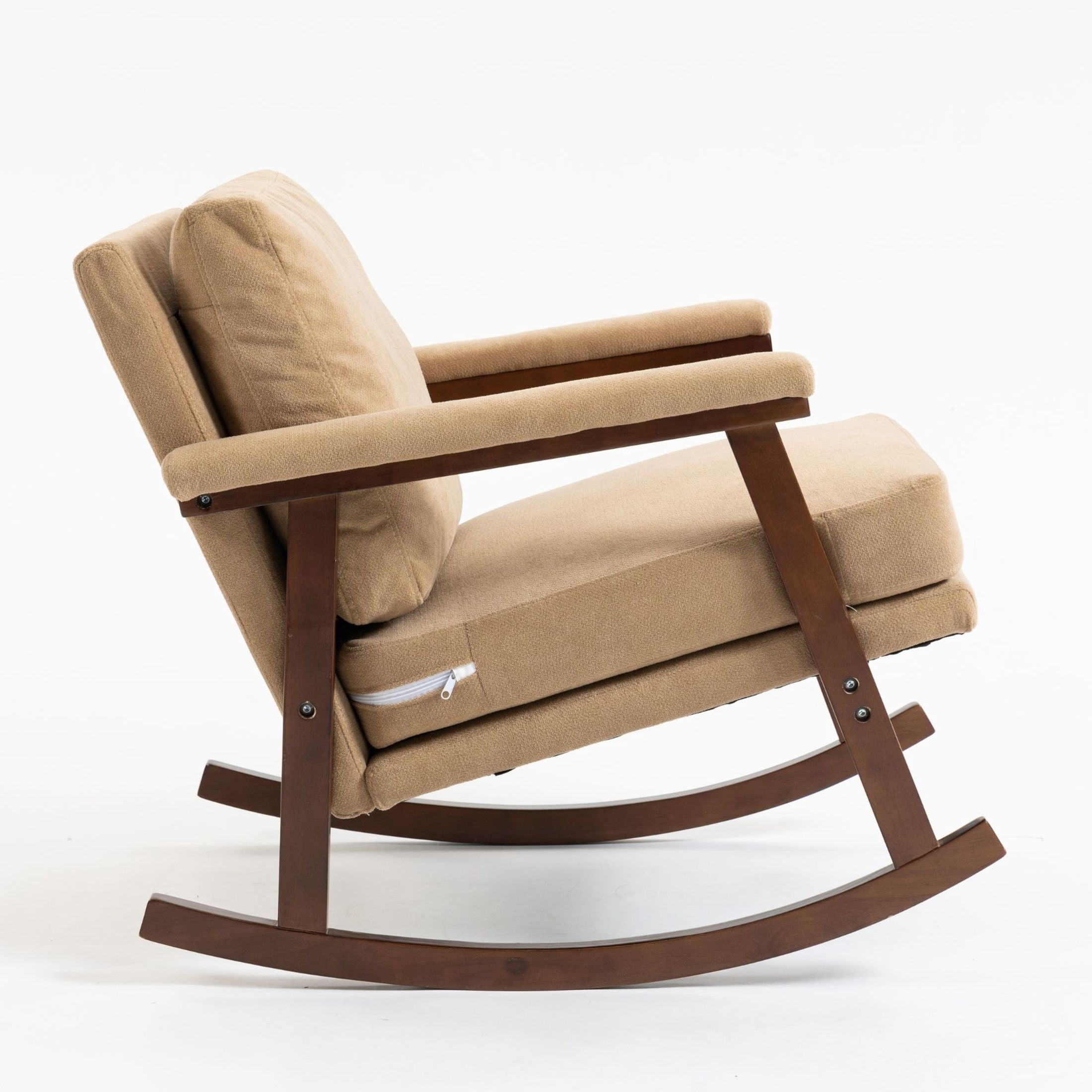 GDF Studio Enisa Mid-Century Modern Solid Wood Rocking Accent Chair, Reading Armchair for Bedroom, Living Room, Khaki