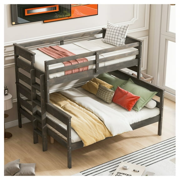 Twin-over-Twin Bunk Bed with Trundle & Staircase, Gray