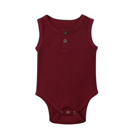 

CIYCuIT Newborn Unisex Baby Solid Basic Romper Plain Rib Stitch Sleeveless Bodysuit Clothes for Infant Boy Girl