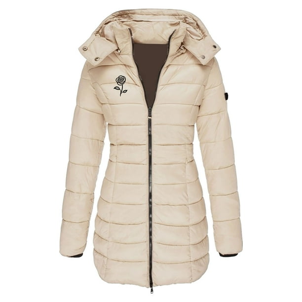 Parkas de manga larga para mujer, otoño e invierno, chaqueta holgada, mediana y larga, con estampado pequeño, chaqueta de plumón cálida, chaqueta de manga larga, abrigo para mujer