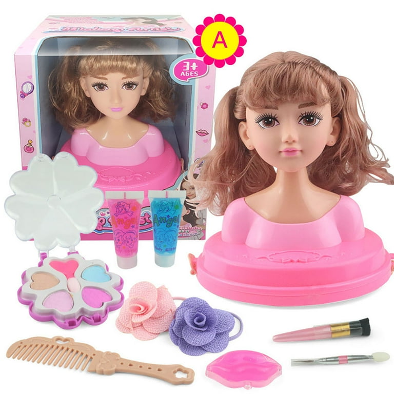 huntermoon Kids Dolls Styling Head Makeup Comb Hair Toy Doll Set Pretend  Play Princess Dressing Play Toys For Little Girls Makeup Learning Ideal
