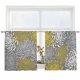 thumbnail image 2 of Yellow Gray Floral Semi Sheer Window Curtains 54 Inches Long, Farmhouse Retro Abstract Flowers Art Rod Pocket Voile Silky Chiffon Curtain Light Filtering Drapes for Living Room, 52"x54", 2 Panels, 2 of 9