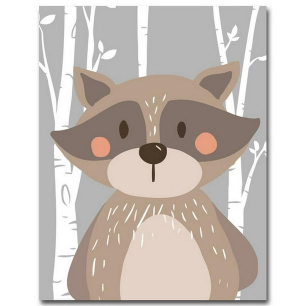 Oso zorro conejo pintura al óleo dibujos animados animales del bosque sin marco lienzo arte HD impreso carteles al óleo imágenes de dibujo Eigraketly JJ17289-08