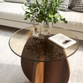 thumbnail image 5 of Permory MDF Frame Side Table with Brown Tempered Glass Top, Mortise and Tenon Joint Design, No Screw Easy Assembly, Sturdy End Table for Living Room, Bedroom, 5 of 11