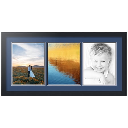 ArtToFrames Collage Photo Picture Frame with 3 - 8.5x11" Openings, Framed in Black with Delft Blue and Black Mats (CDM-3926-28)