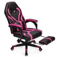 thumbnail image 1 of Giantex Chaise de Jeu, Fauteuil Inclinable Ergonomique avec Coussin Lombaire de Massage, Dossier Réglable, Repose-Pieds et Roulettes, Style Course pour Bureau à Domicile, Rose, 1 of 8