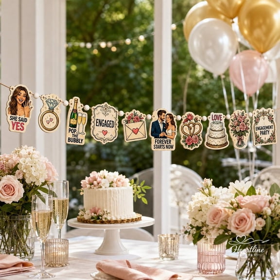 Wooden Ornament Garland Engagement Champagne Ring Party Decor for Couples