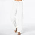thumbnail image 3 of AILIYIL Elastic Waist Pants For Women Solid Color Loose Straight Pants With Pockets (White,L), 3 of 5