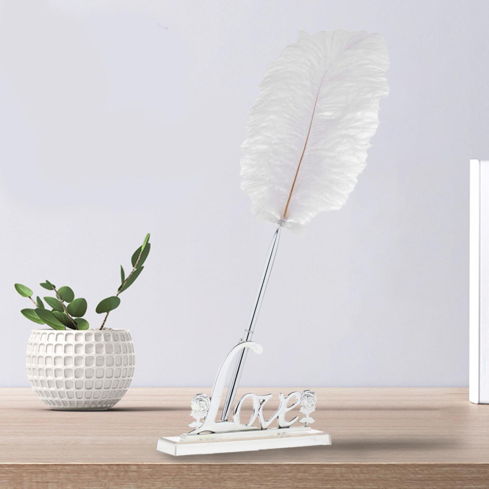 HILABEE 5xWedding Reception Guest Pen with Holder Stand W/ Wedding Registry Guest Book Quill Pen