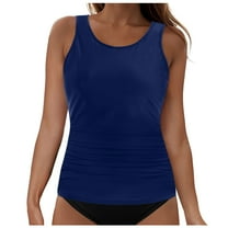 Jdkau Womens High Neck Swim Top Swim Tankini Top for Women Solid Color Scoop Neck Bathing Suit Top Only（XXL,）