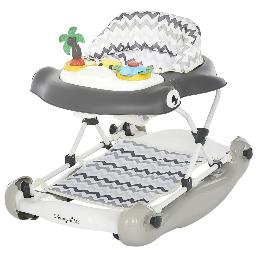 Dream On Me 2in1 Aloha Fun Activity Baby Walker And Rocker, Grey