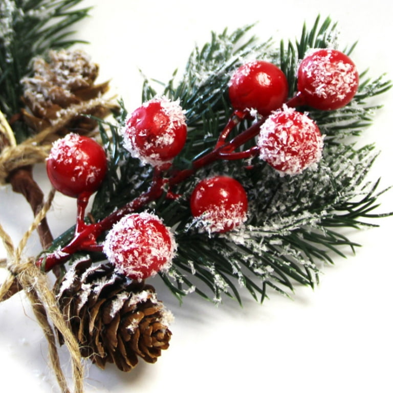 Artificial White Berries Stems Christmas Berry Branch Flower Snow